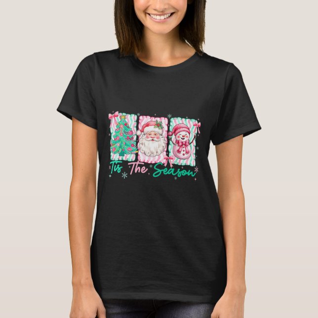Preppy Tis The Season Santa Snowman Merry Christma T-Shirt (Vorderseite)
