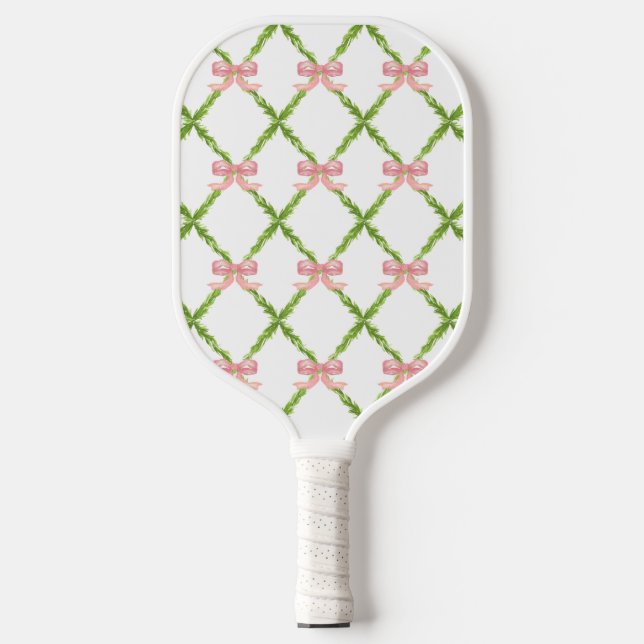 Preppy Trellis mit rosa Bows Pickle Ball Pickleball Schläger (Vorderseite)