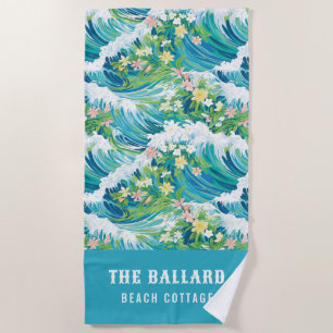 Preppy Tropical Beach Waves Beach House Strandtuch