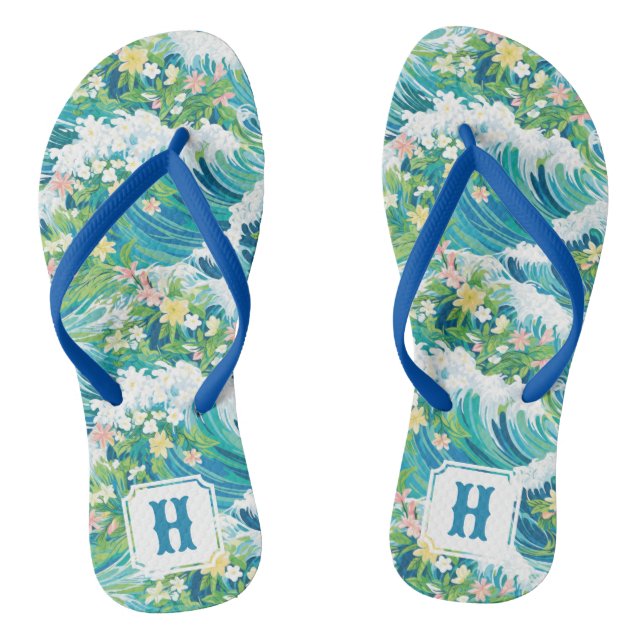 Preppy Tropical Beach Waves | Pair of Flip Flops (Fußbett)