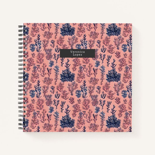 Preppy Tropical Blue and Coral Reef Muster Notizbuch (Vorderseite)