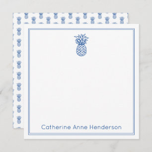 Preppy Tropical Navy Blue Ananas Personalisiert Mitteilungskarte
