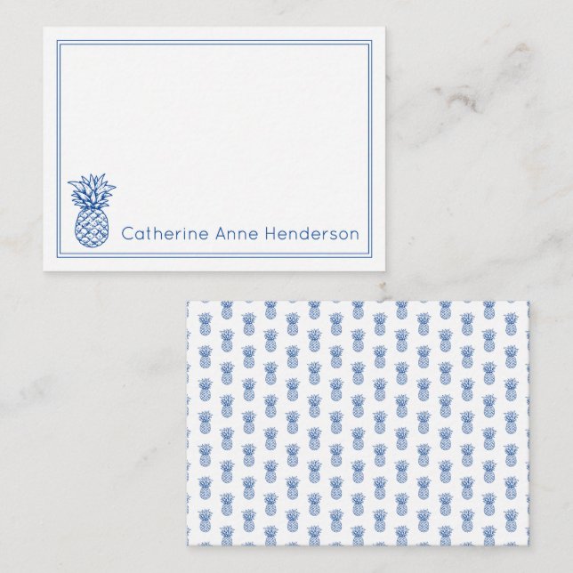 Preppy Tropical Navy Blue Ananas Personalisiert Mitteilungskarte (Vorne/Hinten)
