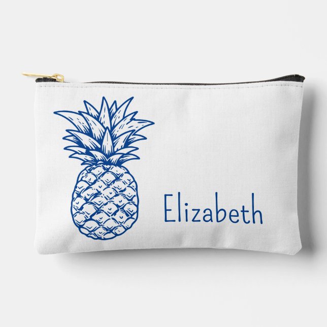 Preppy Tropical Navy Blue Ananas Personalisiert Zubehörtasche (Vorderseite)