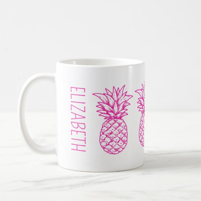 Preppy Tropical Pink Pineapa Personalisiert Kaffeetasse (Links)