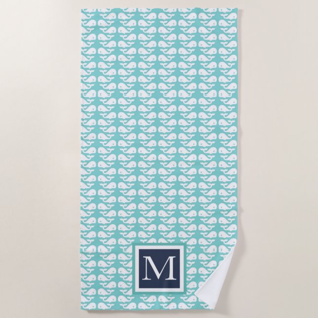 Preppy Türkise Whale ⎥ Monogram Beach Handtuch (Vorderseite)