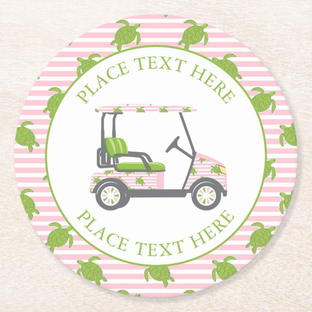 Preppy Turtles Golf Cart Runder Pappuntersetzer (Vorderseite)