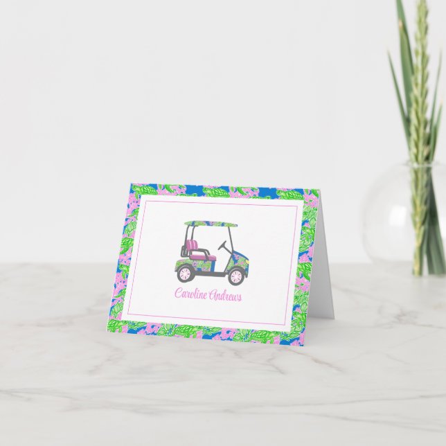 Preppy Turtles Palm Beach Golf Cart Personalisiert Dankeskarte (Vorderseite)