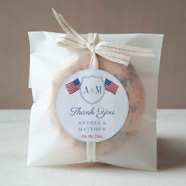 Preppy USA Flag Monogram Gastgeschenk Hochzeit Vie Runder Aufkleber