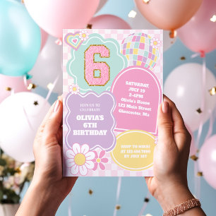 Preppy Varsity Pastell-Patch 6. Geburtstag Einladung