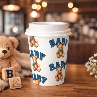 Preppy Varsity Teddy Bear Baby Shower Pappbecher