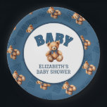 Preppy Varsity Teddy Bear Baby Shower Pappteller<br><div class="desc">Add the perfect finishing touch to your celebration with these Preppy Varsity Teddy Bear Baby Shower Paper Plates, designed to bring classic charm and stylish detail to your baby shower décor. Featuring an adorable teddy bear illustration paired with bold varsity-style lettering, these paper plates capture the timeless look of preppy...</div>