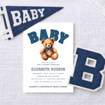 Preppy-Varsity-Teddybär-Baby-Shower-Einladung