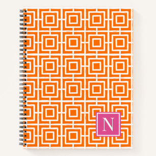Preppy-Viereckgitter-Monogramm Orange Hot Pink Notizbuch