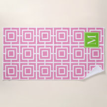 Preppy-Viereckgitter-Monogramm – Pink & Limette