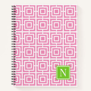 Preppy-Viereckgitter-Monogramm – Rosa & Limette Notizbuch
