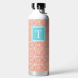 Preppy-Viergitter-Monogramm - Koralle & Türkis Trinkflasche