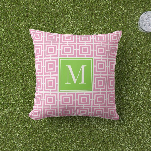 Preppy-Viergitter-Monogramm – Rosa & Limette Kissen (Golfball-Marker)
