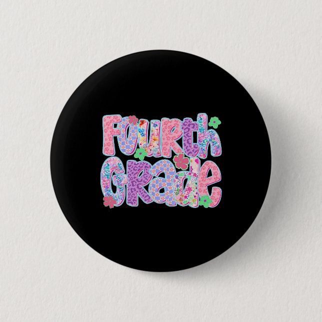 Preppy-Vierte-Klasse-Zurück-zur-Schule-Lehrer-Mädc Button (Vorderseite)