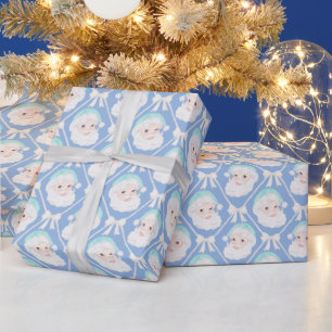 Preppy Vintag Santa Trellis Bows Minze Hat Santa Geschenkpapier