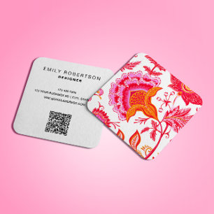 Preppy Vintage Blume   Rosa Orange White Quadratische Visitenkarte