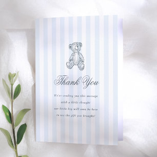 Preppy Vintage Teddy Bär Blau Junge Babyparty Dankeskarte