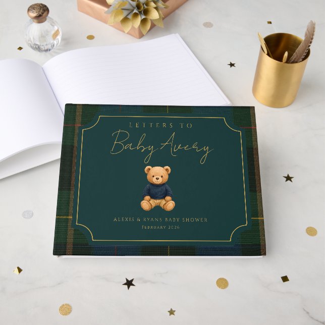 Preppy Vintage Teddy Bear Baby Shower Gästebuch (Vorderseite Offen)