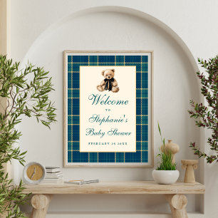 Preppy-Vintage-Teddybär-Baby-Shower-Willkommenssch Poster