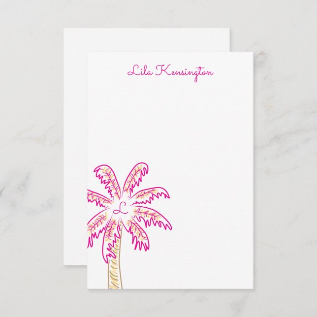 Preppy Wassercolor Palm Tree Monogram Mitteilungsk Dankeskarte (Vorne/Hinten)