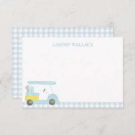 Preppy Watercolor Blue Gingham Golf Cart Dankeskarte