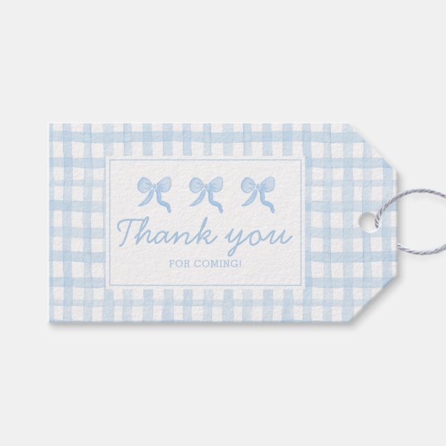 Preppy Watercolor Blue Gingham Personalisiert Geschenkanhänger (Vorderseite (Horizontal))