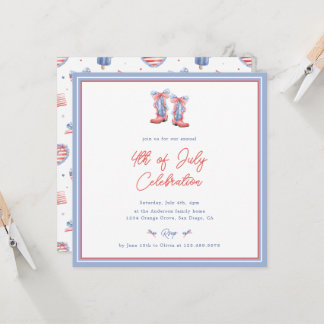 Preppy Watercolor Bows 4th Of July Invitation Karte