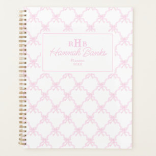 Preppy Watercolor Bows Trellis Monogram Planer