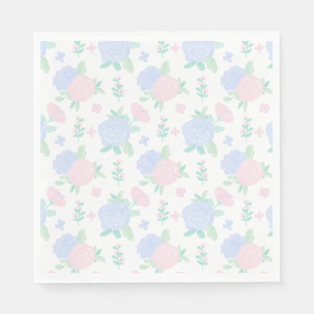 Preppy Watercolor Floral Gingham Birthday Serviette (Vorderseite)