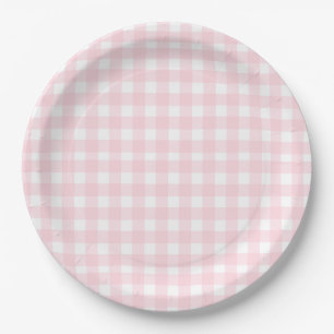 Preppy Watercolor Pink Gingham Kariert Pappteller