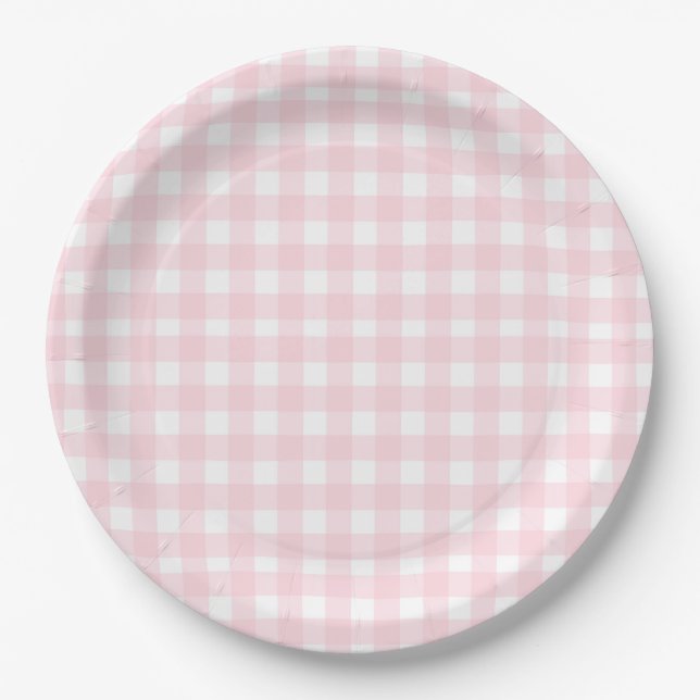 Preppy Watercolor Pink Gingham Kariert Pappteller (Vorderseite)