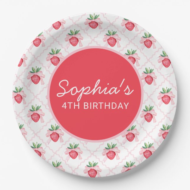 Preppy Watercolor Strawberries Berry Sweet Pappteller (Vorderseite)