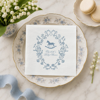 Preppy Wedgewood Blau Schaukelpferd Baby Shower Serviette