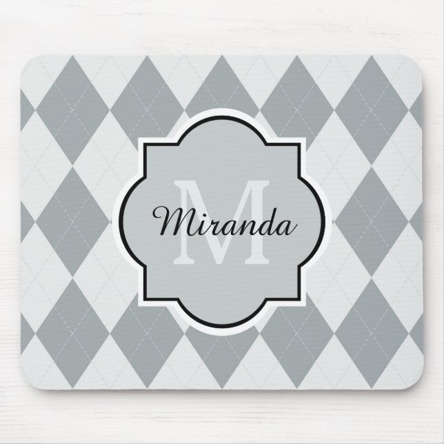 Preppy weiche graue Rauten-Girly Monogramm und Mousepad (Vorne)
