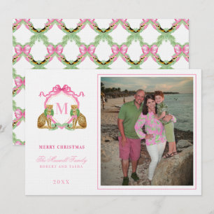 Preppy-Weihnachten-Leoparden-Wappen-Monogramm  Einladung