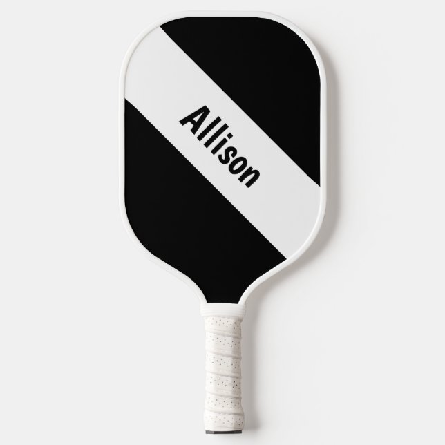 Preppy White auf Black Pickleball Paddle mit Name (Vorderseite)