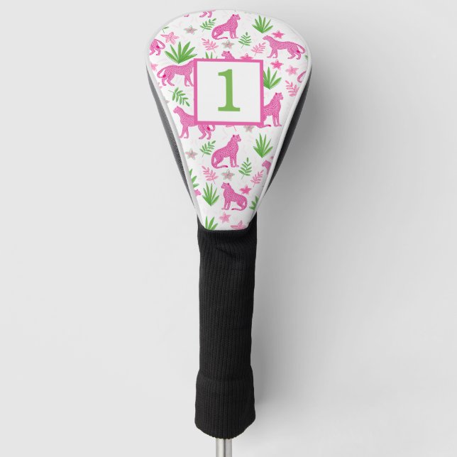 Preppy White Cheetah Custom Number Golf Headcover (Vorderseite)