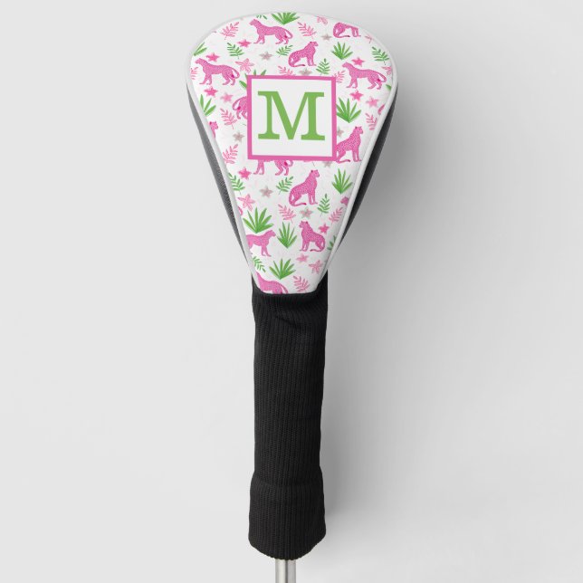 Preppy White Cheetah Monogram Golf Headcover (Vorderseite)