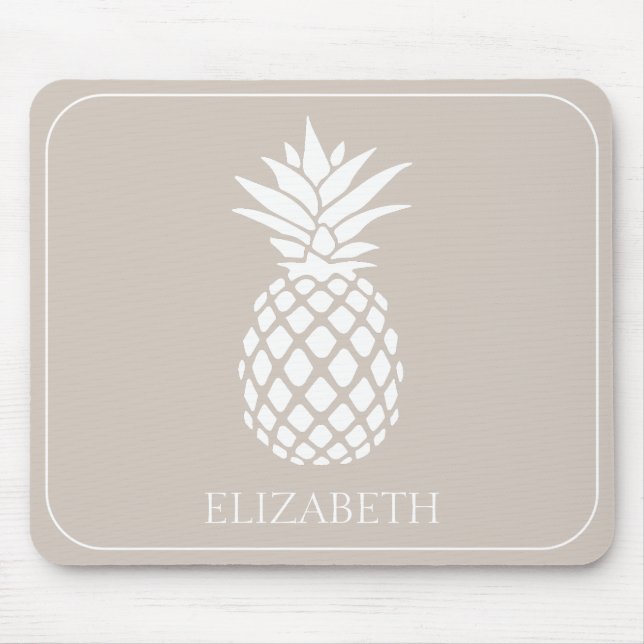 Preppy White Pineape auf Beige Mousepad (Vorne)