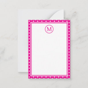 Preppy White Polka Dots auf hellrosa Monogramm Mitteilungskarte