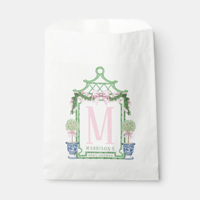 Preppy Wreath mit Pink Gingham Bow | Babyparty Geschenktütchen (Vorderseite)