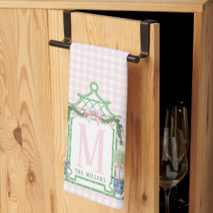 Preppy Wreath mit Pink Gingham Bow Geschirrtuch