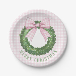 Preppy Wreath mit Pink Gingham Bow Pappteller