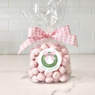 Preppy Wreath mit Pink Gingham Bow Runder Aufkleber