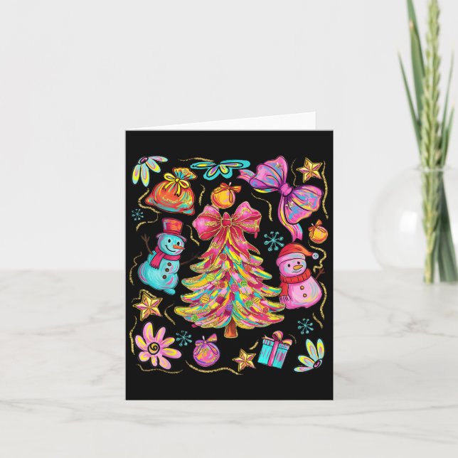 Preppy Xmas Coquette Bow Lace Merry Bright Christm Karte (Vorderseite)